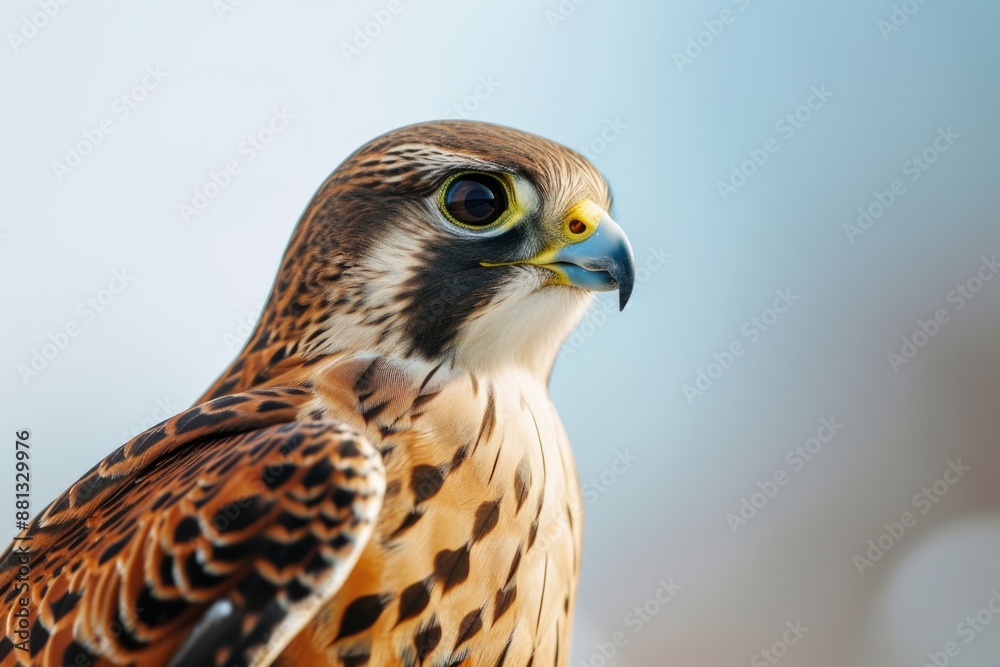 A close-up shot of a bird of prey's face, with sharp eyes and beak