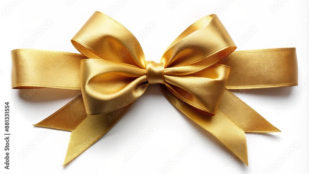 Luxurious golden satin ribbon, delicately folded, resting on a pristine white background, exuding elegance and sophistication in its simplicity. Luxurious golden satin ribbon, delicately folded, resting on a pristine white background, exuding elegance and sophistication in its simplicity.