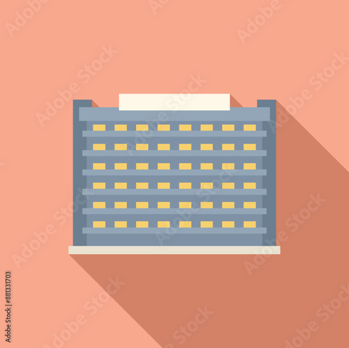 Modern multi storey building with a large empty billboard on the roof standing on a pink background with a shadow