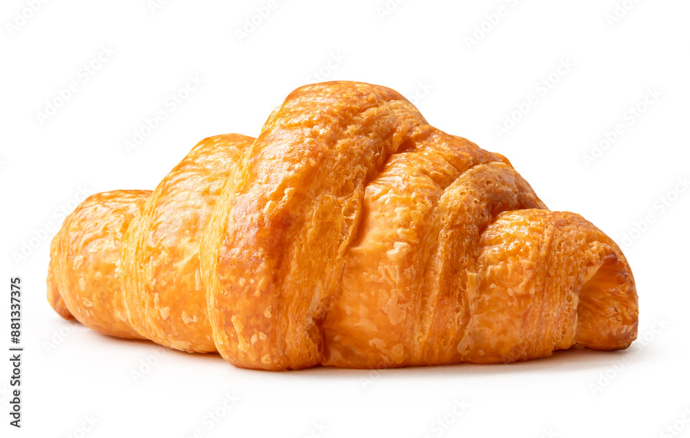 Side view of single brown croissant isolated on white background with clipping path Side view of single brown croissant isolated on white background with clipping path