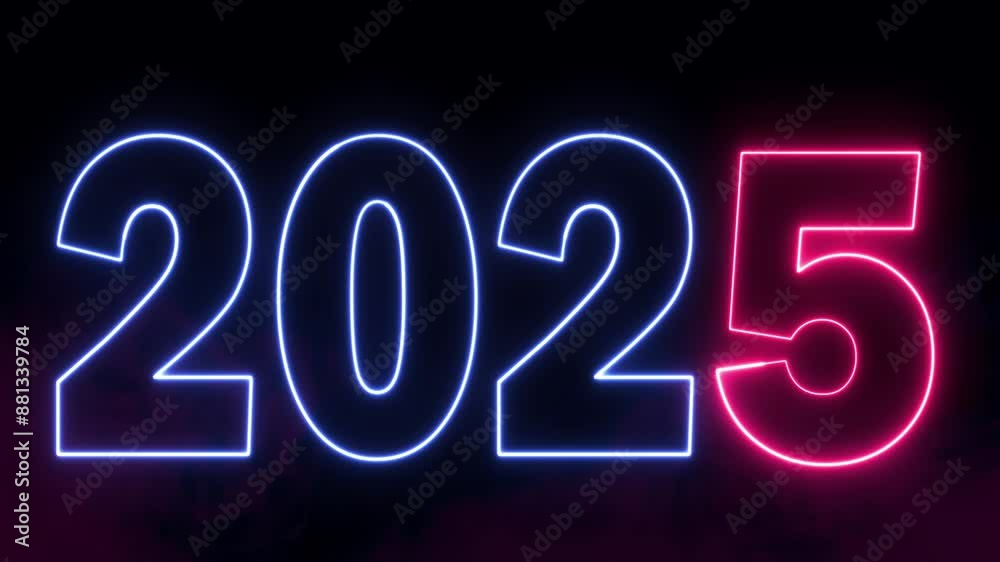 2025 text font with neon light. Luminous and shimmering haze inside the letters of the text Happy New Year 2025. 2025 Chirstmas. 2025 text font with neon light. Luminous and shimmering haze inside the letters of the text Happy New Year 2025. 2025 Chirstmas.