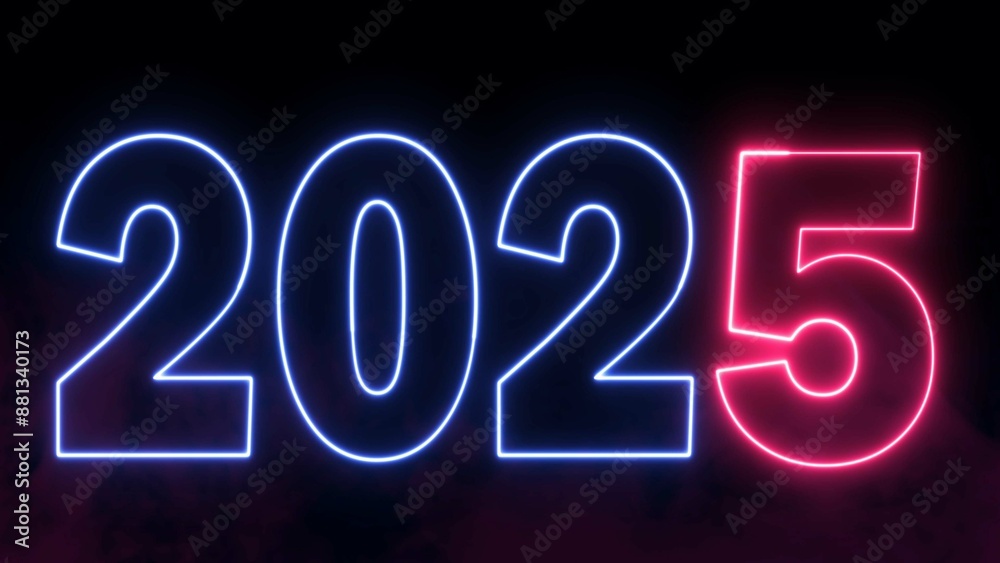 2025 text font with neon light. Luminous and shimmering haze inside the letters of the text Happy New Year 2025. 2025 Chirstmas. 2025 text font with neon light. Luminous and shimmering haze inside the letters of the text Happy New Year 2025. 2025 Chirstmas.