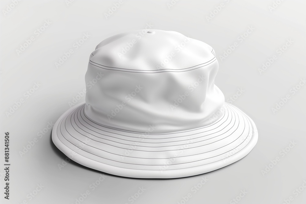 White bucket hat, 3D rendering, on white background White bucket hat, 3D rendering, on white background
