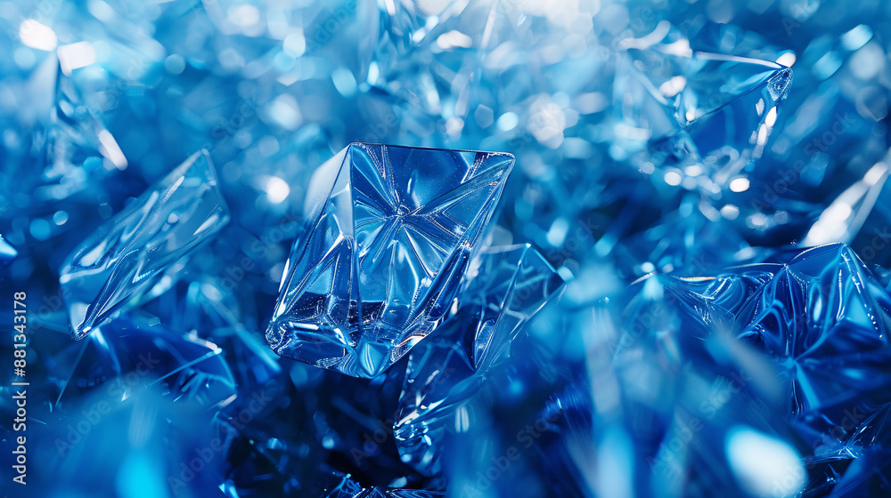 Blue technology storm with diamonds on blue background, copy space