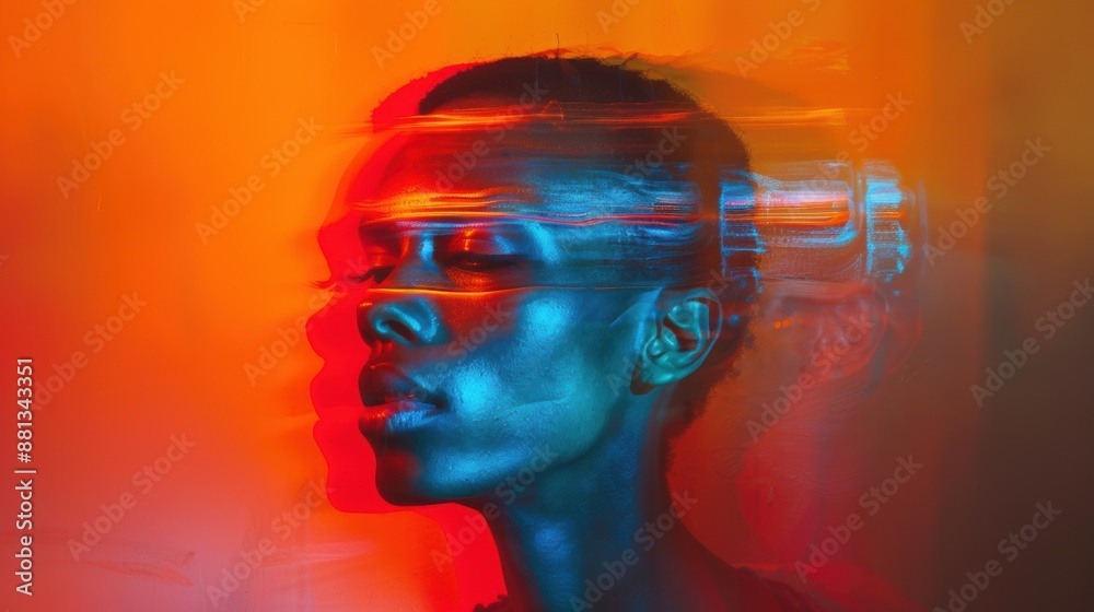 A woman's face is blurred and distorted, creating a sense of movement and energy. The colors of the image are vibrant and intense, evoking a feeling of excitement and passion A woman's face is blurred and distorted, creating a sense of movement and energy. The colors of the image are vibrant and intense, evoking a feeling of excitement and passion