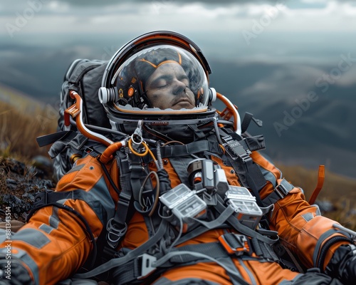 Cosmonaut in Space Suit Utilizes Advanced Technology During Weightlessness, Demonstrating the Cutting-Edge Innovation of Space Exploration photo