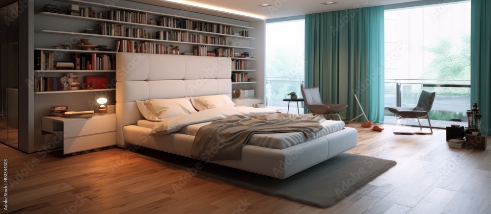 Modern Bedroom with a Large Bed and a View Modern Bedroom with a Large Bed and a View