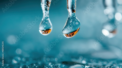 Crystalline water droplets melting in cool reflections, capturing the intricate dance between solid and liquid states in an elegant display of natural beauty.