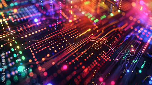 Wallpaper Mural Vibrant abstract background with colorful glowing lights on electronic board Torontodigital.ca