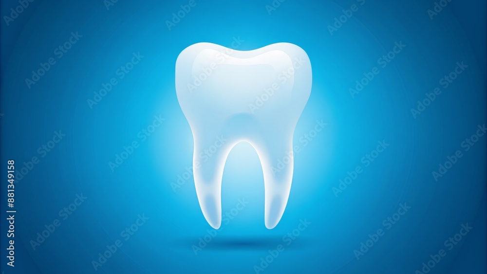Simple illustration of a healthy molar tooth silhouette in white with subtle shading on a clean blue background isolated. Simple illustration of a healthy molar tooth silhouette in white with subtle shading on a clean blue background isolated.