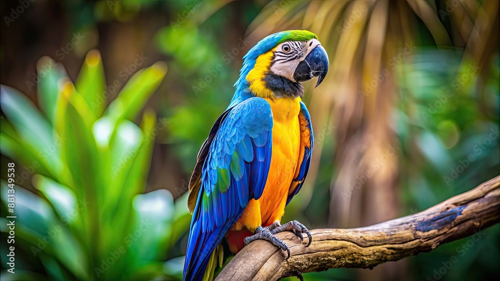 Vibrant blue and yellow macaw with colorful feathers perched on a branch , Bird, Macaw, Exotic, Wildlife, Tropical, Feathers Vibrant blue and yellow macaw with colorful feathers perched on a branch , Bird, Macaw, Exotic, Wildlife, Tropical, Feathers