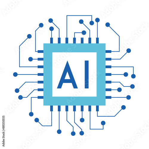 「AI」チップと回路ネットワークのベクターイラスト / AI Chip and Circuit Network Vector Illustration