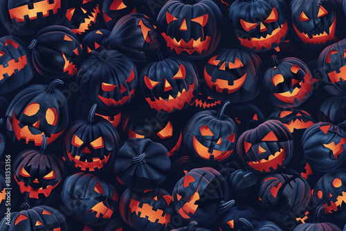Halloween seamless pattern texture of with Jack-o'-lantern pumpkins 