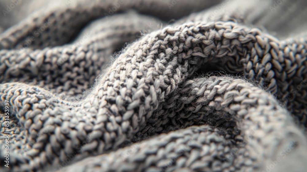 Close up of textured grey knitted cotton fabric background with space for design Close up of textured grey knitted cotton fabric background with space for design
