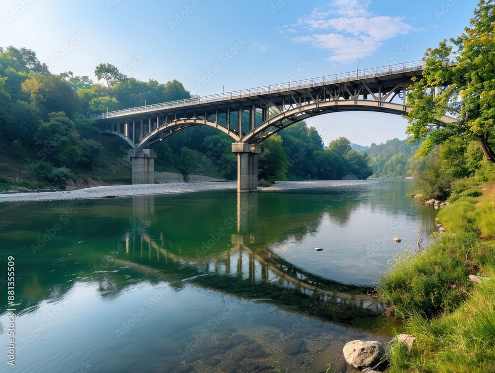 Stunning Full Vista of a Historic Arch Bridge Spanning a Serene River, A Testament to Engineering Marvel, Capturing the Beauty of Nature and Architectural Brilliance Stunning Full Vista of a Historic Arch Bridge Spanning a Serene River, A Testament to Engineering Marvel, Capturing the Beauty of Nature and Architectural Brilliance