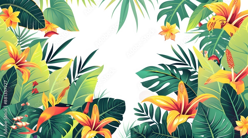 tropical leaf and flower on white background tropical leaf and flower on white background