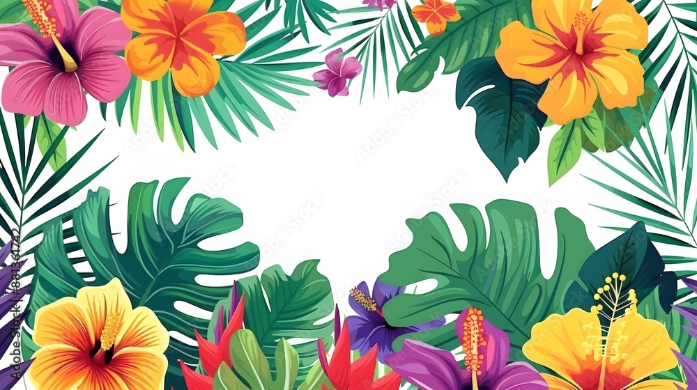 tropical leaf and flower on white background tropical leaf and flower on white background