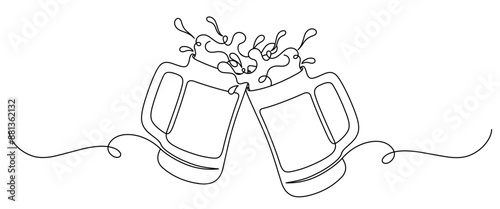 glass cheers line art style. elements vector octoberfest, new year, anniversary	
