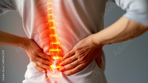 Patients with back pain have a glowing spine highlighted in red