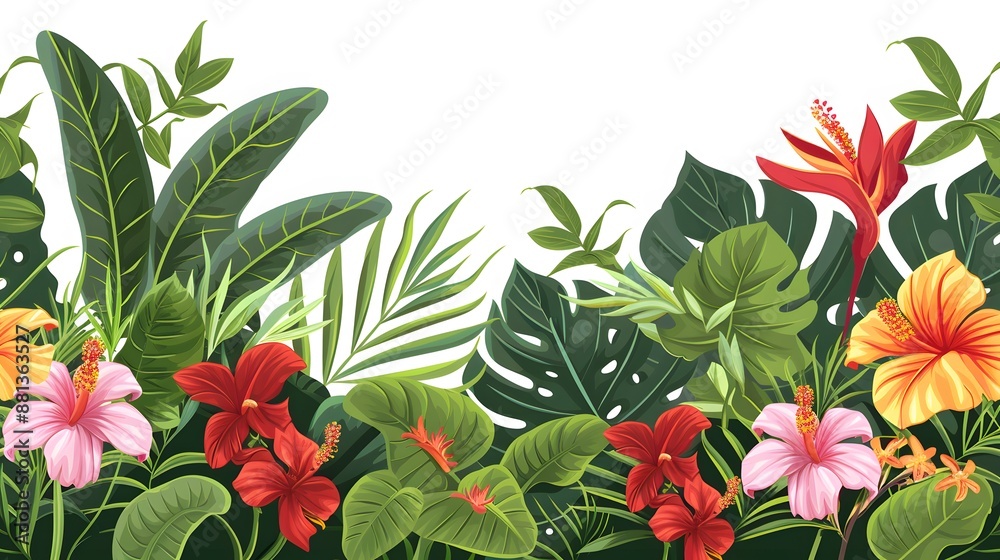 tropical leaf and flower on white background