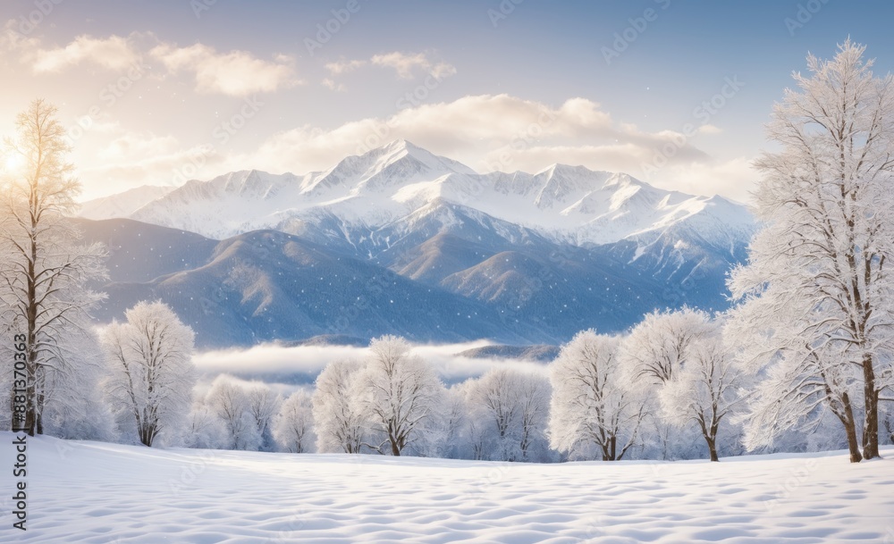 Obraz premium Snow-Covered Trees in a Winter Wonderland