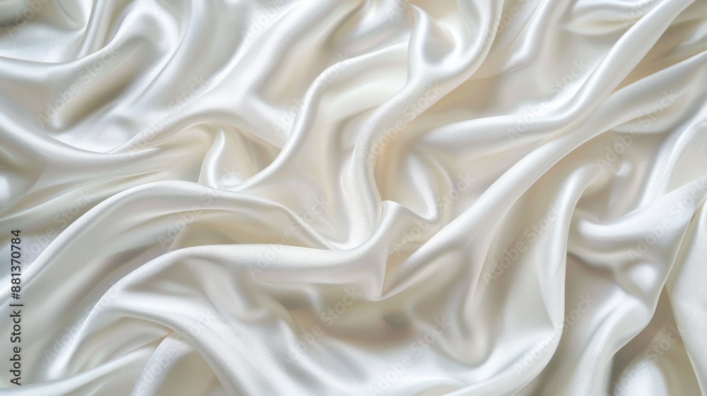 Fototapeta premium Silky white satin fabric with copy space wavy folds Top view for elegant web banner