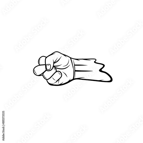 right hand middle knuckle punch black and white line art vector