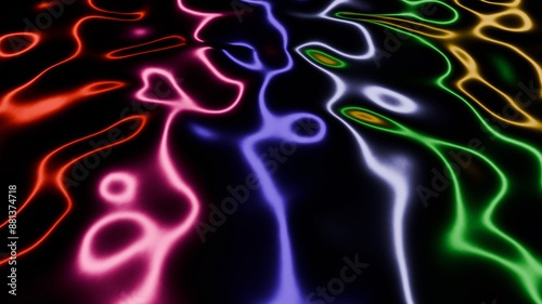 The colorful neon light on the reflective fluid surface