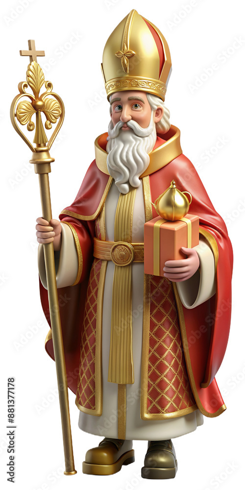 Obraz premium Regal 3D Saint Nicholas in ornate red robe