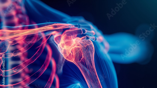 Shoulder muscle pain x-ray concept, medical treatment, rehabilitation and injury concept