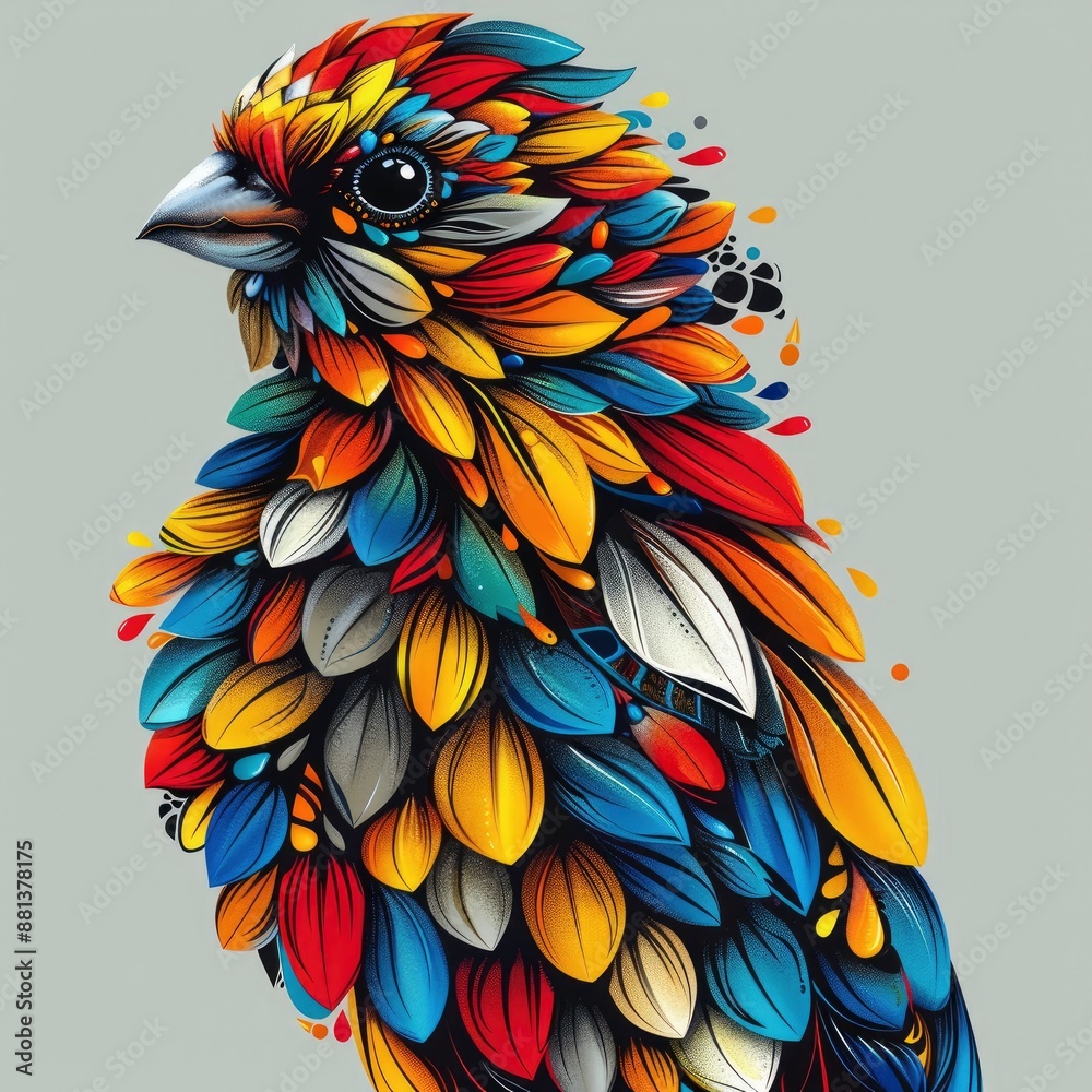 Obraz premium Colorful cute goldfinch, vector, white, colorful, detailed, graffiti, portrait sitting on the ground, cartoon, fantasy, shirt, icon, detailed