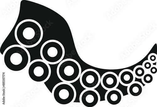 Simple black octopus tentacle icon with big round suction cups