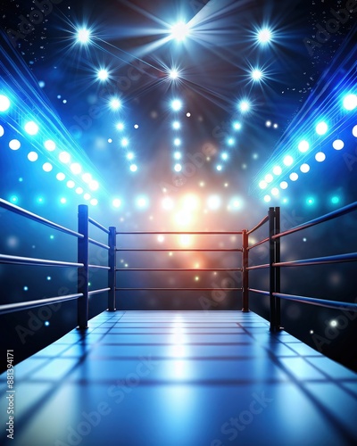 Empty Boxing Ring Under Bright Lights. Generative AI