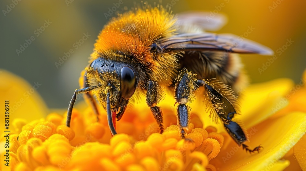 A Close-Up View of a Bee Collecting Pollen on a Flower A Close-Up View of a Bee Collecting Pollen on a Flower