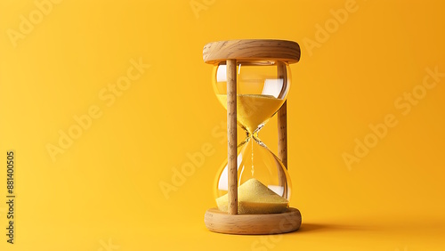 Hourglass with white sand on a yellow background