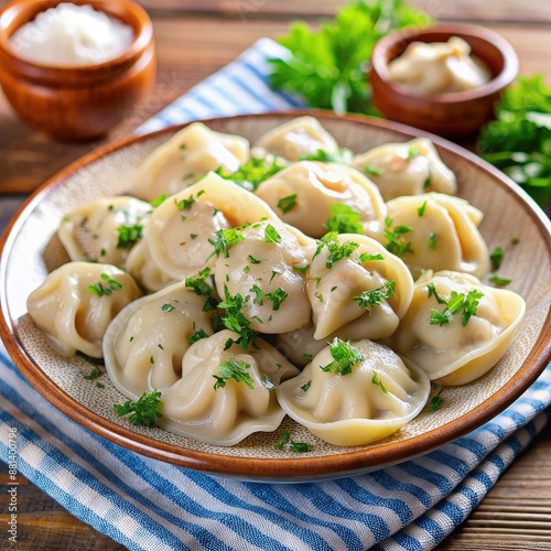 Delicious Russian Dumplings With Parsley Garnish. Generative AI