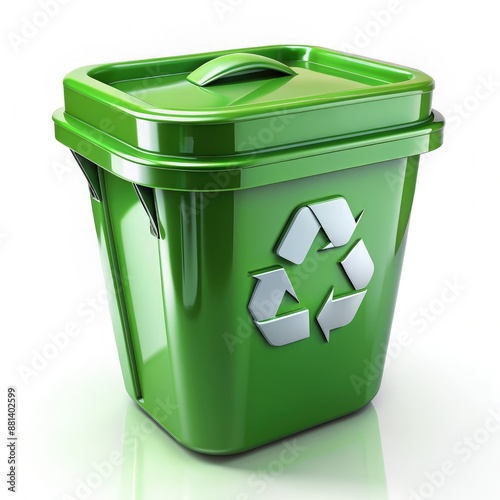 Green Recycling Bin With Recycle Symbol on White Background. Generative AI