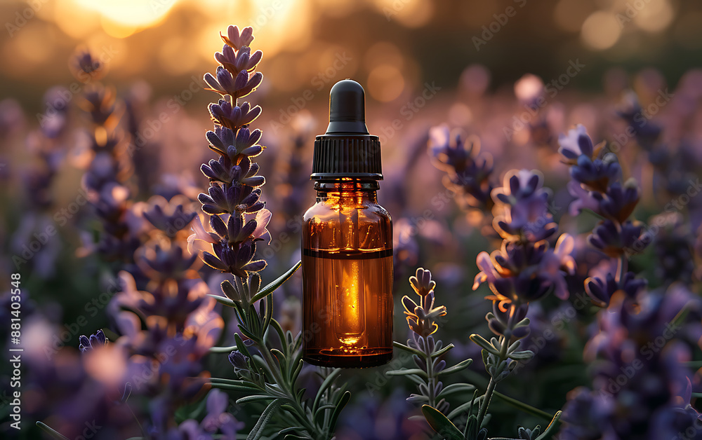 Lavender Flowers and Essential Oil Bottle: Aromatherapy Concept Lavender Flowers and Essential Oil Bottle: Aromatherapy Concept