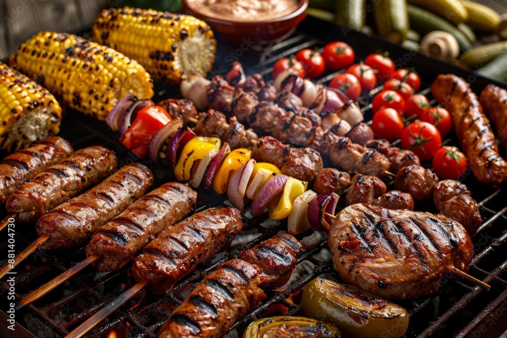 Hot Summer Barbecue: The Fourth of July Patriotic outdoor barbecue feast, generative artificial intelligence Hot Summer Barbecue: The Fourth of July Patriotic outdoor barbecue feast, generative artificial intelligence