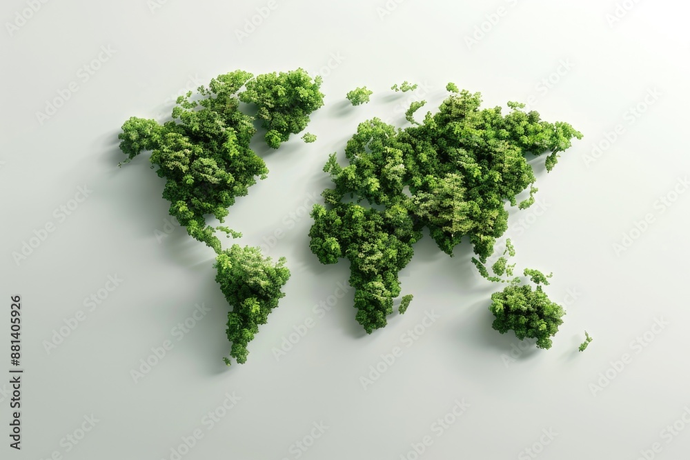 A map of the world represented by interconnected trees, ideal for environmental or educational purposes A map of the world represented by interconnected trees, ideal for environmental or educational purposes
