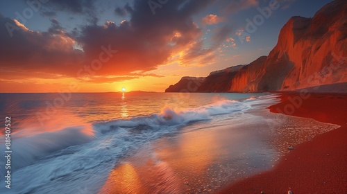 Fototapeta Naklejka Na Ścianę i Meble -  Serene Beauty of Red Beach, Santorini Island at Sunset