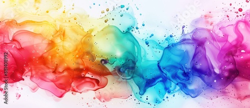 Abstract colorful watercolor background with alcohol ink effect, rainbow color clouds and splashes on white paper texture, hand drawn watercolour