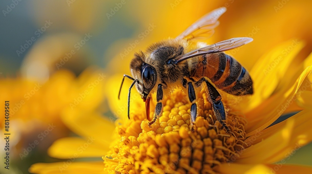 Honey Bee Collecting Pollen on a Sunflower Honey Bee Collecting Pollen on a Sunflower