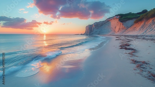 Majestic Sunset at Mohegan Bluffs Beach, Block Island: A Scene of Rugged Beauty