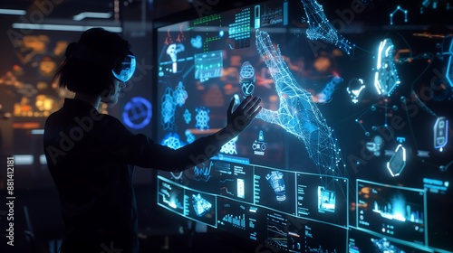 Wallpaper Mural technoloy background hand touch screen futuristic Torontodigital.ca