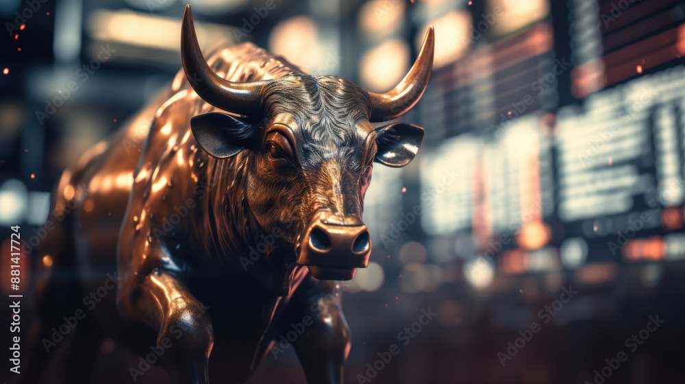 Close-up of a bronze bull statue with a stock market background, symbolizing financial strength and optimism. Close-up of a bronze bull statue with a stock market background, symbolizing financial strength and optimism.