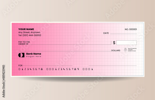 Gradient blank check template, blank check, bank cheque design, vector format