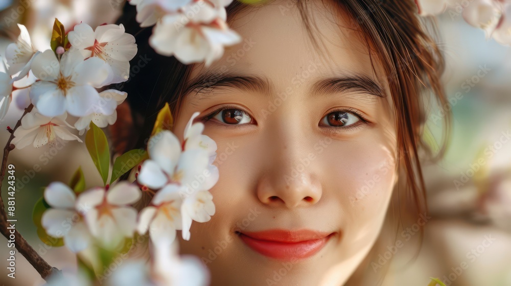 Radiant Beauty in Bloom A Portrait of Natural Allure Amidst Delicate Cherry Blossoms, A Vision of Pure, Unfiltered Beauty Radiant Beauty in Bloom A Portrait of Natural Allure Amidst Delicate Cherry Blossoms, A Vision of Pure, Unfiltered Beauty