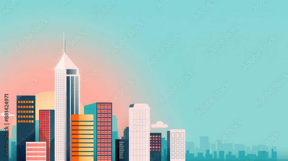 Obraz premium Blueprint illustration, highrise building framework, flat design