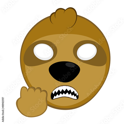 vector illustration face bear sloth character animal cartoon, with white eyes of angry expression concept, sharp teeth and hand revenge gesture